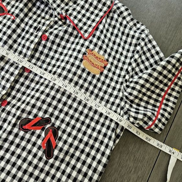 Vtg Lemon Grass Black Gingham Plaid Embroidered Picnic Button-Up Shirt Novelty S - Picture 7 of 12